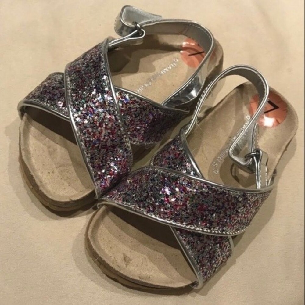 Rampage Girls Glitter Footbed Slide Sandal with Back Strap Multi-Color Size 7